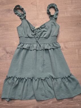 Ruffled Smocked Mini Dress in Teal